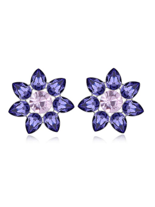 purple Fashion austrian Crystals Flowery Stud Earrings
