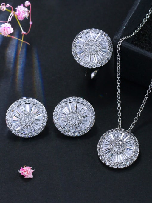 L.WIN Luxury AAA Zircon Round Necklace Earrings Bracelet ring 4 Piece jewelry set 1