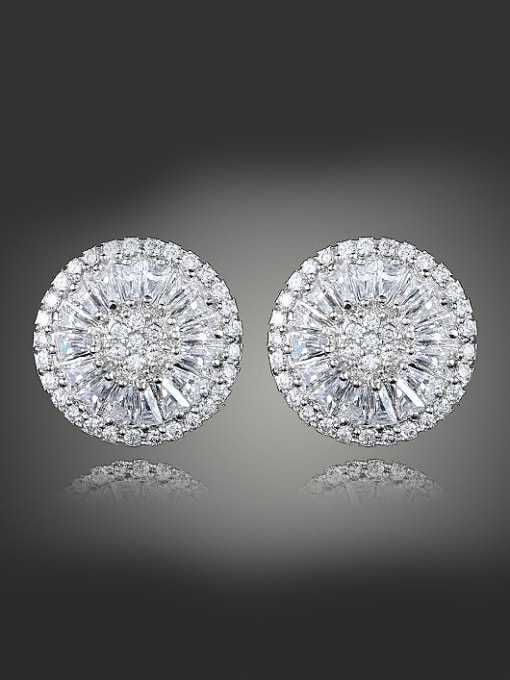 White Fashion Zircon-covered Round Copper Stud Earrings