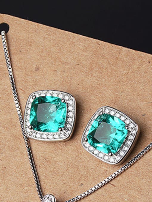green Earring Copper With Glass stone Simplistic Geometric 2 Piece Jewelry Set