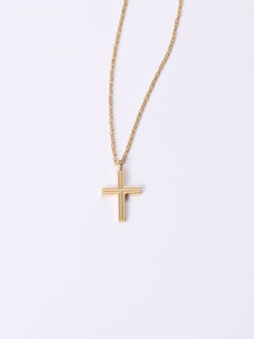 GROSE Titanium With Gold Plated Simplistic Smooth Cross Necklaces 3