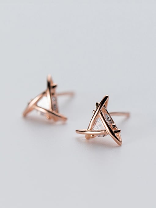 Rose Gold Shimmering Rose Gold Plated Triangle Shaped Rhinestone Stud Earrings