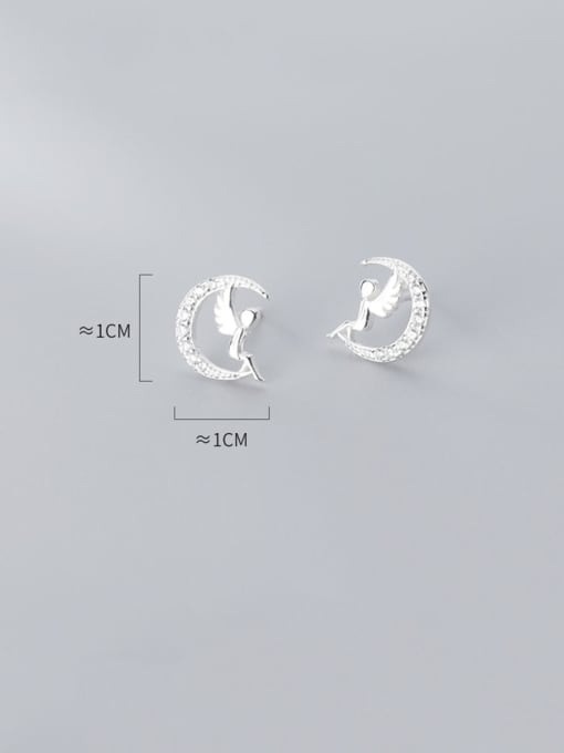 Rosh 925 Sterling Silver With Platinum Plated Simplistic Moon Angel Stud Earrings 2