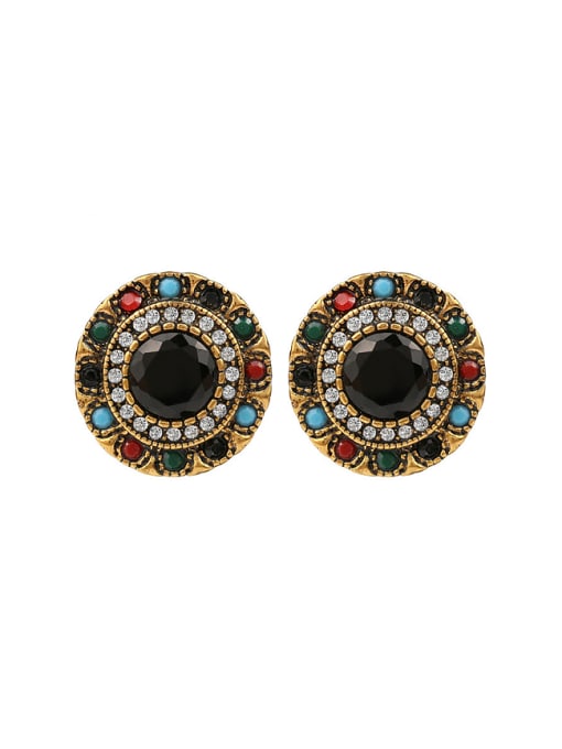 Gujin Retro style Colorful Resin stones Crystals Round Earrings 0