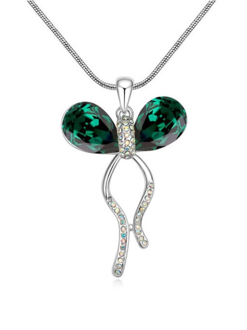 Green Fashion Water Drop austrian Crystals Butterfly Pendant Alloy Necklace