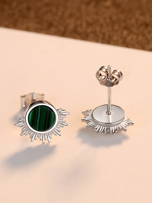 CCUI 925 Sterling Silver With Platinum Plated Simplistic Malachite  Round Stud Earrings 3