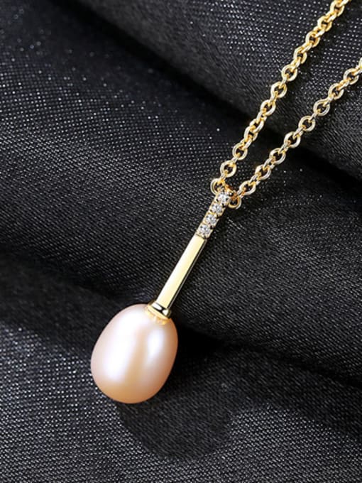 Powder Pure silver 7-8mm natural freshwater pearl with 3A Zircon Necklace