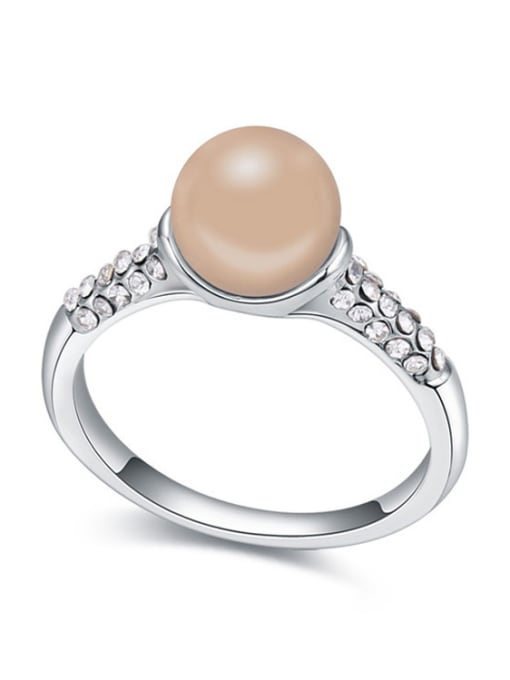 QIANZI Simple Imitation Pearl Tiny Crystals Alloy Ring 3