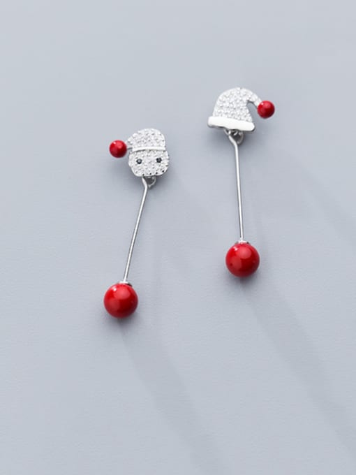 Rosh 925 Sterling Silver With Platinum Plated Cute Asymmetric Red Beaded Santa Hat Drop Earrings 0