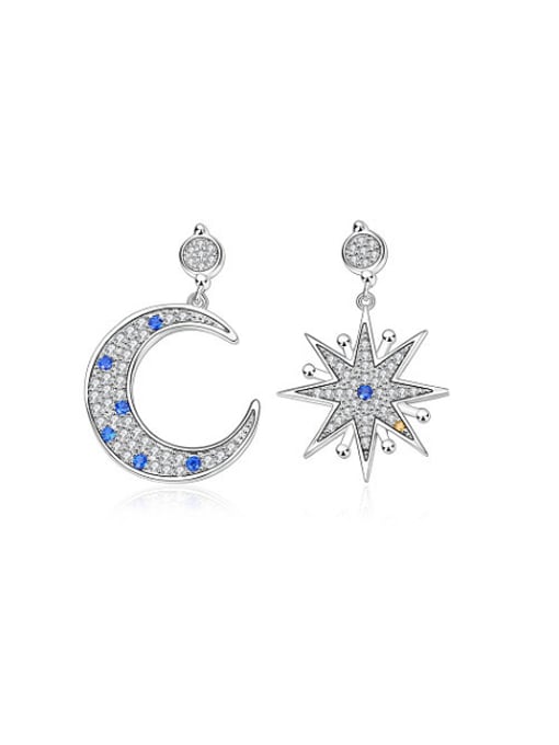 Ronaldo Exquisite Star And Moon Zircon Asymmetric Drop Earrings 0