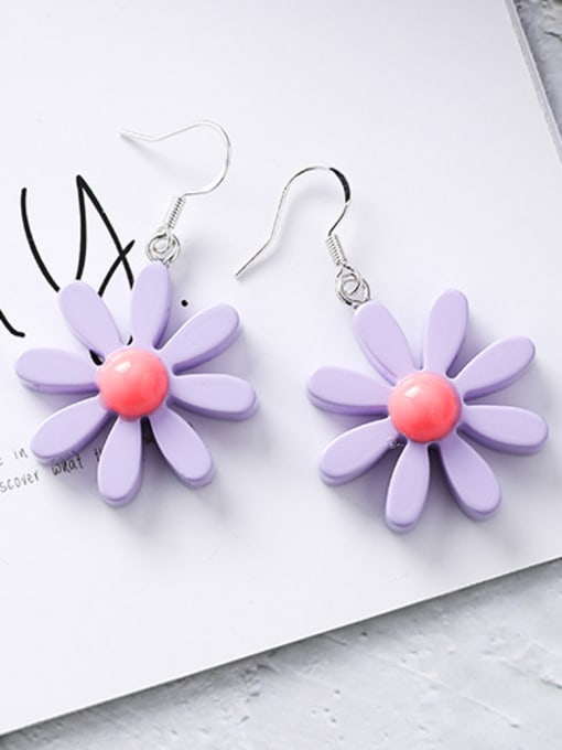 C purple Alloy With Platinum Plated Cute Flower Hook Earrings