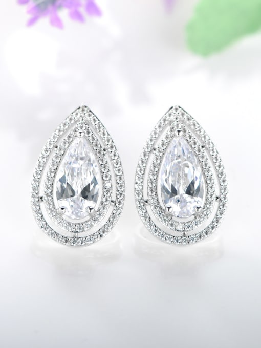 UNIENO 925 Sterling Silver With Platinum Plated Luxury Water Drop Stud Earrings