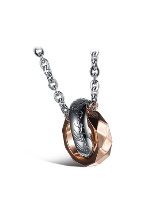 rose gold Personalized Double Rings Pendant Titanium Lovers Necklace
