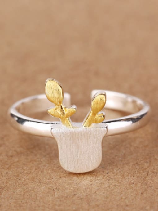 gold Creative Flowerpot Silver Opening Ring