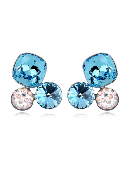blue Simple austrian Crystals Platinum Plated Alloy Stud Earrings