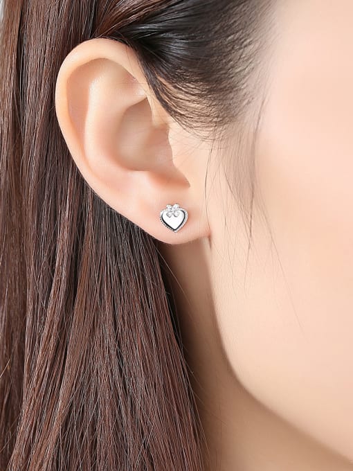 CCUI 925 Sterling Silver With Rhinestone Simplistic Heart Stud Earrings 1