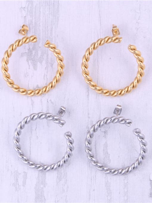 GROSE Titanium With Gold Plated Simplistic Twist Round Hoop Earrings 4