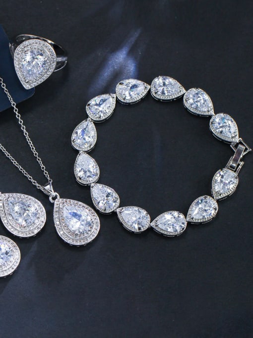L.WIN Luxury Shine  AAA Zircon Necklace Earrings Bracelet ring 4 Piece jewelry set 1