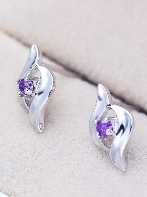 kwan Leaves Amethyst Silver Women Stud Earrings 1