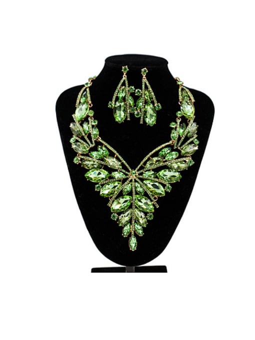 Green 2018 Exaggerated Oval Glass Rhinestones Two Pieces Jewelry Set