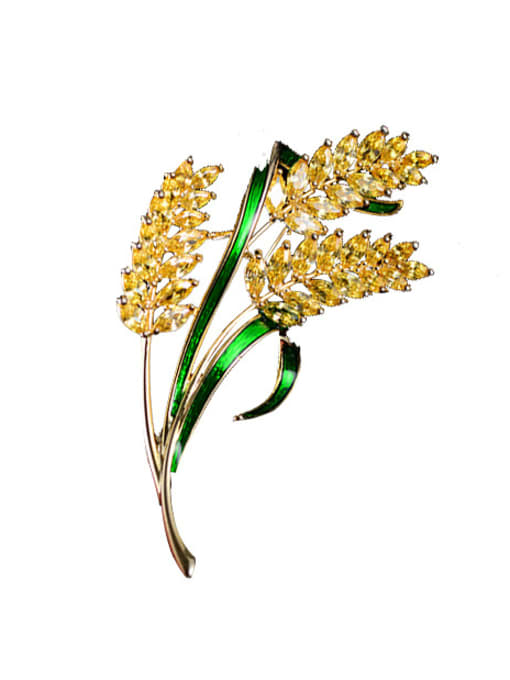 Hua Copper With Cubic Zirconia Fashion Leaf Golden wheat spike Brooches 0