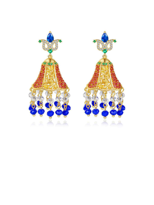 BLING SU Copper With Gold Plated Ethnic Wind Chimes Drop Earrings 0