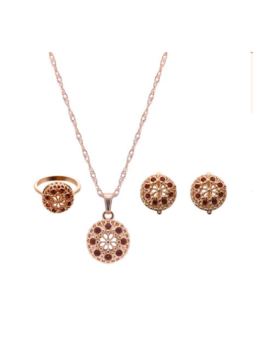 red Alloy Imitation-gold Plated Fashion Rhinestones Hollow Two Pieces Jewelry Set