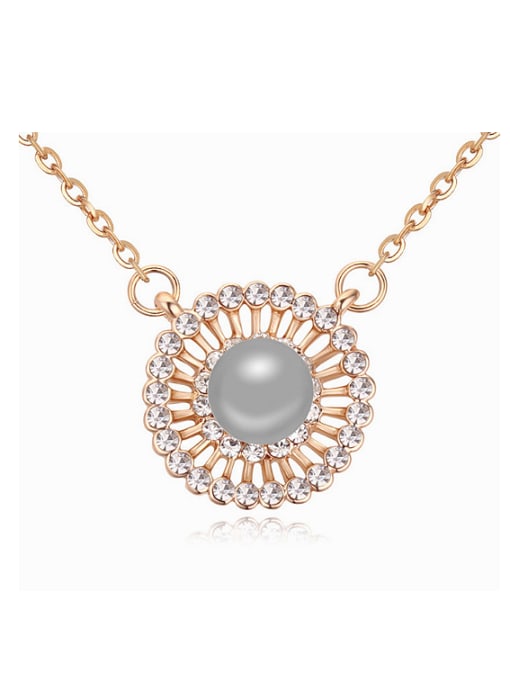 grey Fashion Imitation Pearl Cubic Crystals Round Pendant Alloy Necklace