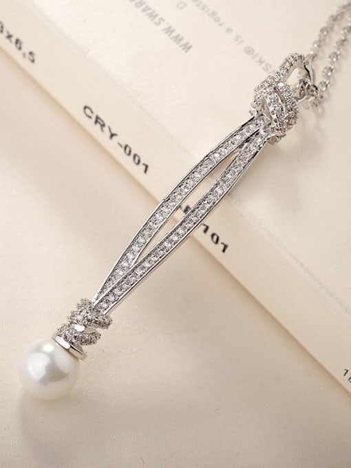 ALI New micro-inlay AAA zircon long imitation pearl necklaces 1