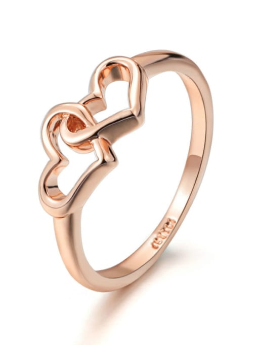 Rose Gold Plated 6# Simple Style Single Line Ring with Double Hearts