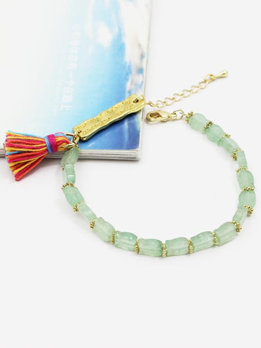 Lang Tony Elegant Green Natural Stone Tassel Elastic Bracelet 1