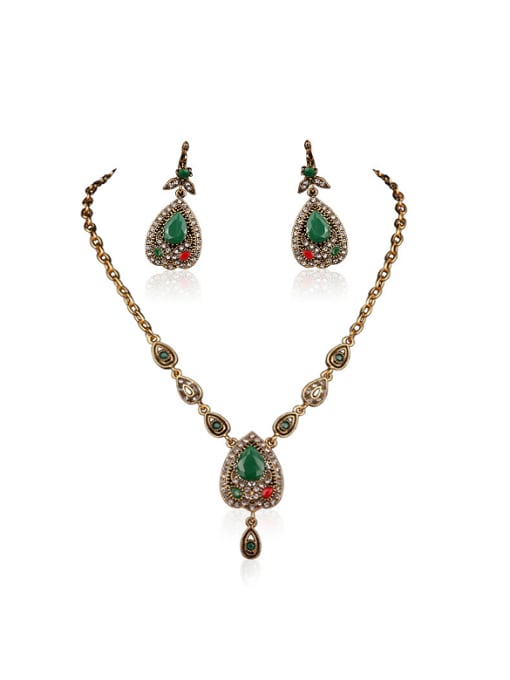 Gujin Ethnic style Water Drop shaped Resin stones Alloy Two Pieces Jewelry Set 0