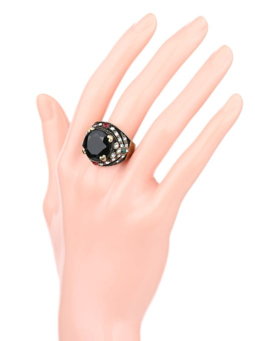 Gujin Retro style Black Round Resin stone Crystals Alloy Ring 1