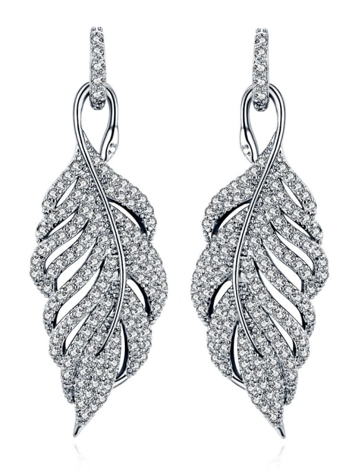 ALI Copper With 18k White Gold Plated Trendy Leaf Cluster Earrings 0