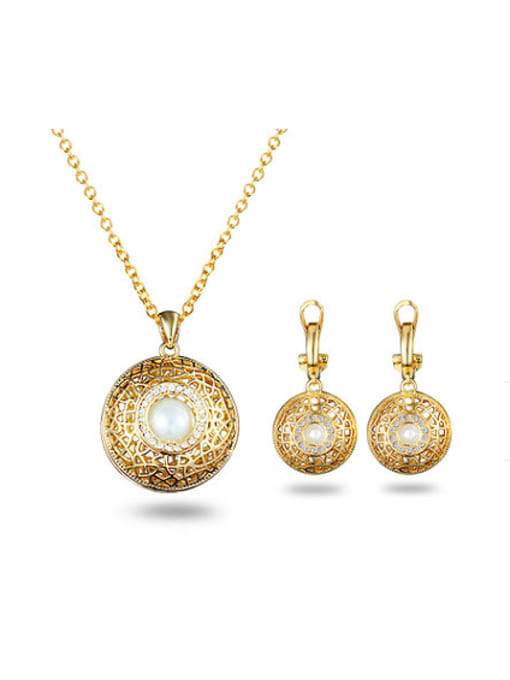 SANTIAGO Exquisite 18K Gold Plated Artificial Pearl Two Pieces Jewelry Set 0