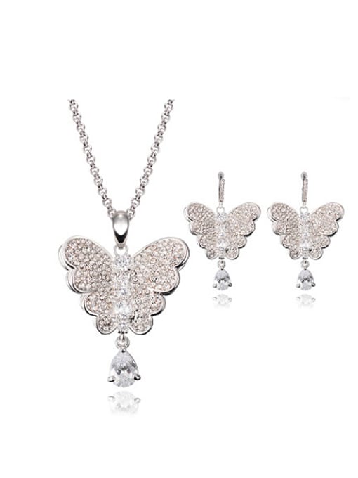 BESTIE Alloy White Gold Plated Fashion Rhinestone Butterfly Two Pieces Jewelry Set 0