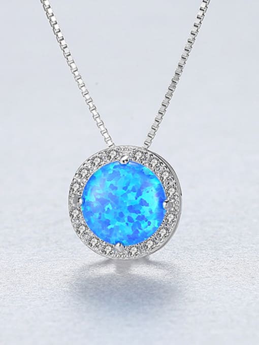 Blue Sterling Silver multicolored round opal  Necklace