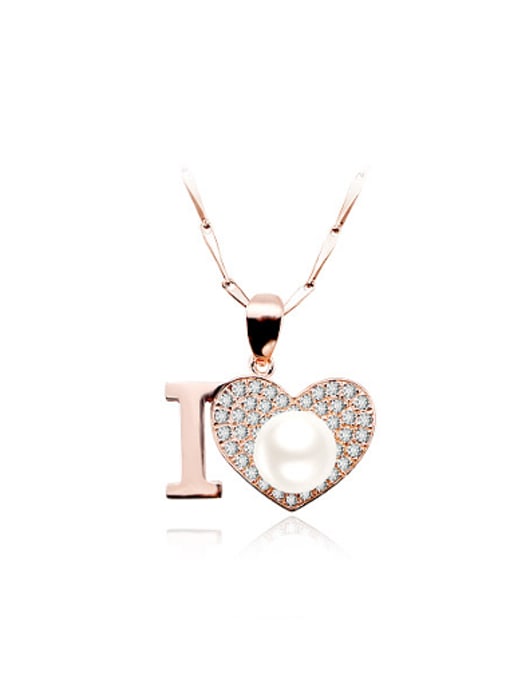 Rose Gold, White S925 Silver Heart Shaped Pearl Necklace