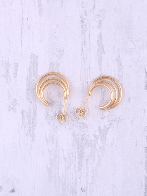 GROSE Titanium With Gold Plated Simplistic Multiple rings Stud Earrings 0