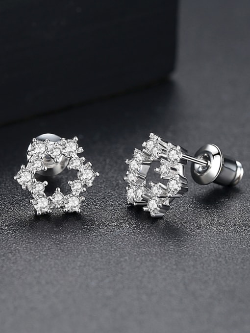 Platinum Copper With White Gold Plated Delicate Flower Stud Earrings