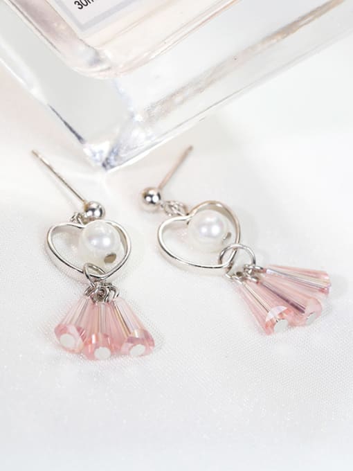 Peng Yuan Personalized Hollow Heart Artificial Pearl Pink Plastic 925 Silver Stud Earrings 0