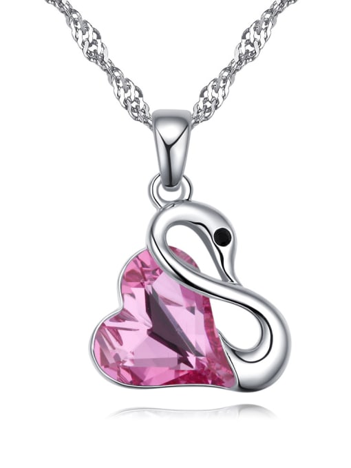 pink Fashion Heart austrian Crystal Swan Pendant Alloy Necklace