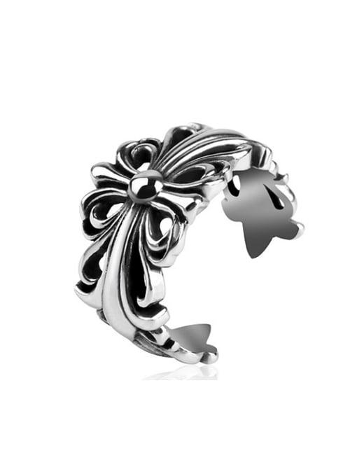 RANSSI Retro Flower Cross Statement Ring 0