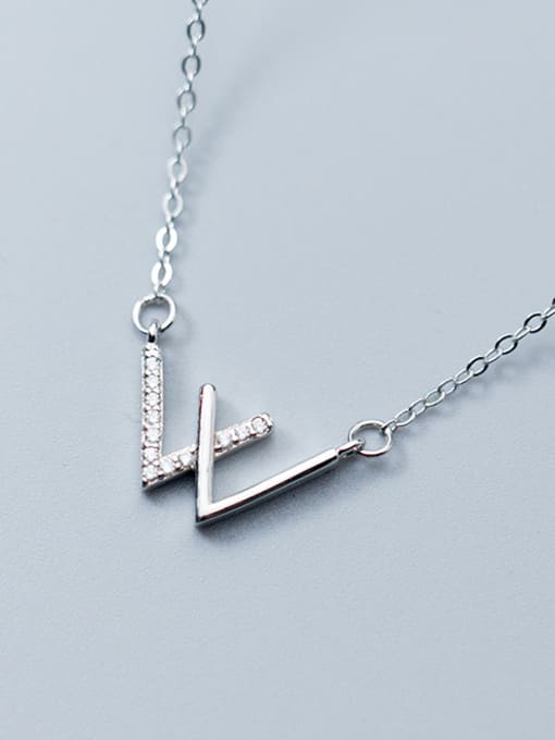 Rosh Elegant Letter W Shaped Rhinestone S925 Silver Necklace