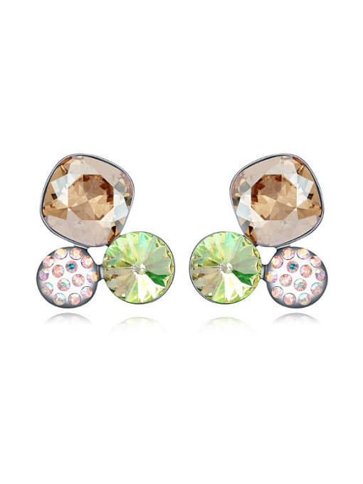 green Simple austrian Crystals Platinum Plated Alloy Stud Earrings