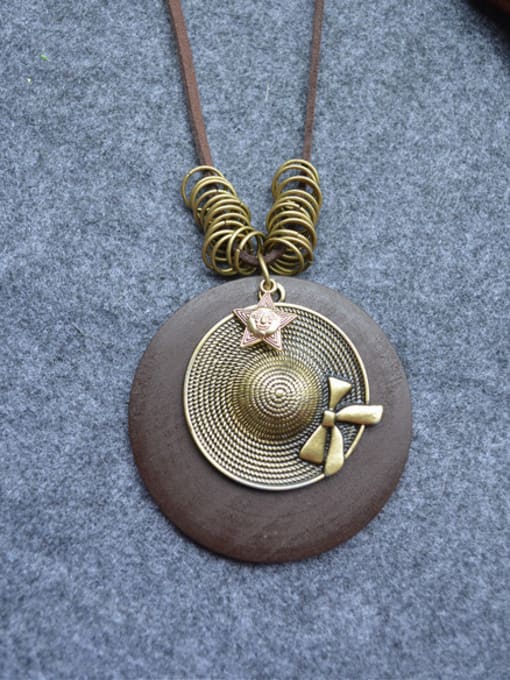 Dandelion Retro Wooden Hat Shaped Necklace 1