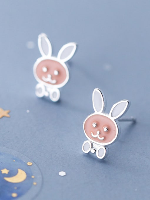 Rosh 925 Sterling Silver With Platinum Plated Cute rabbit Stud Earrings 1