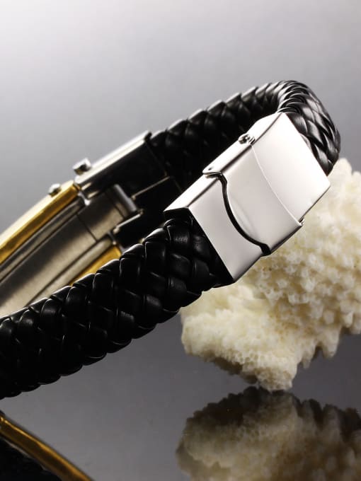 Open Sky Fashion Cross PU Gold Plated Men Bracelet 2