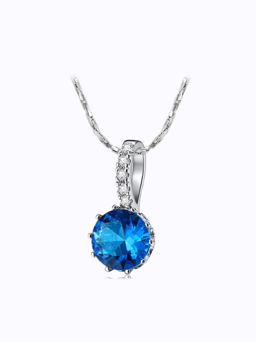 light Blue Copper Alloy White Gold Plated Fashion Simple Zircon Necklace