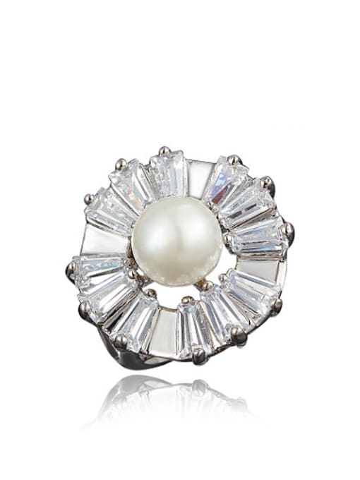 SANTIAGO Noble White Gold Plated Artificial Pearl Ring 0